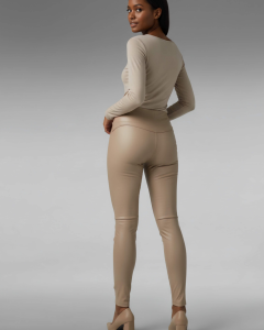 Legginsy z eko skóry M.Sara beżowe