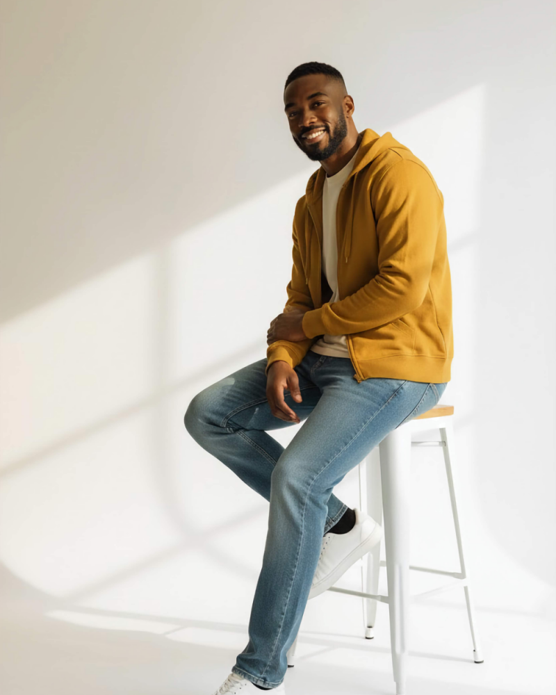 Rozsuwana musztardowa bluza męska z kapturem