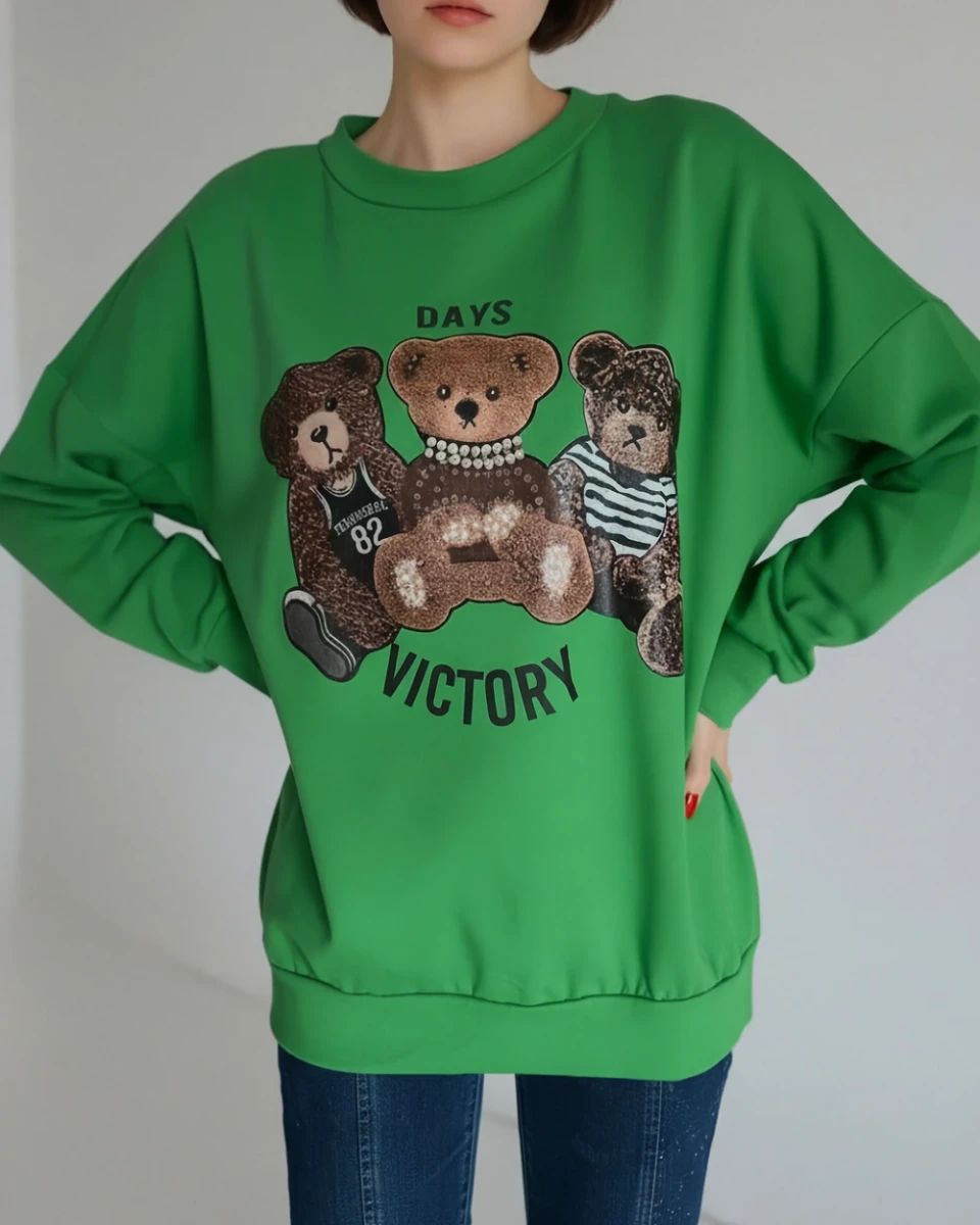 bluza-damska-oversize-misie-zielona