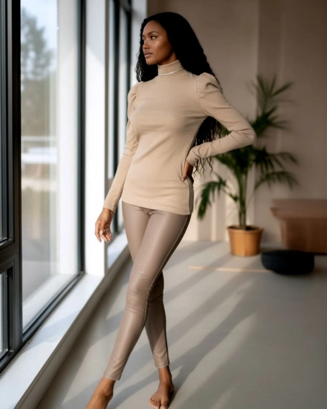 Dopasowane legginsy z eko skóry push up M.Sara