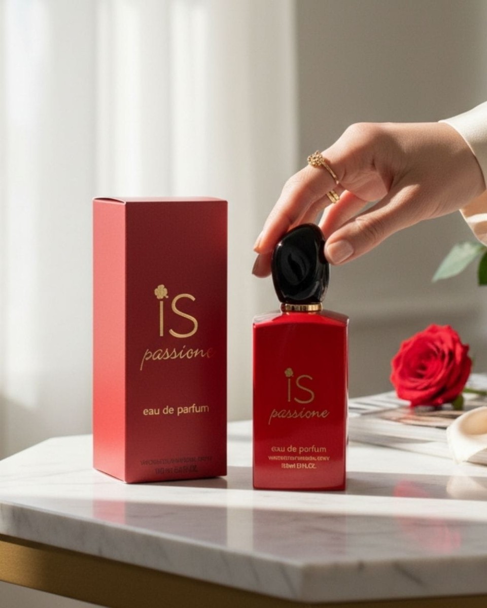 Zapach damski iS passione w czerwonym opakowaniu.