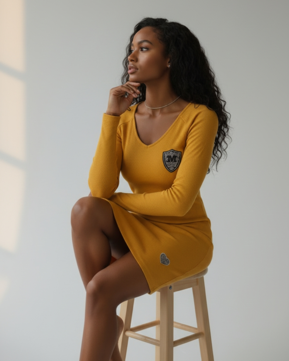 Dopasowana sukienka prążkowana z cyrkoniową aplikacją.