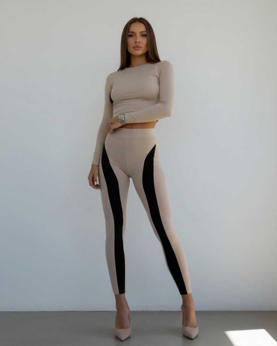 Legginsy wiskozowe by me, beżowo czarne